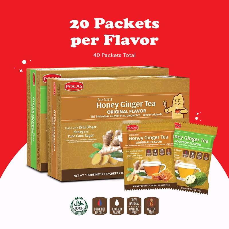 Pocas Honey Ginger Instant Tea Powder, Original & Soursop Variety