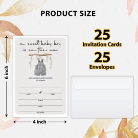 Utaqer 4"x6" Boho Boy Baby Clothes Baby Shower Invitation Cards With Envelopes set of 25, Gender Reveal Party for Baby Boys & Girls, Gender Neutral Party Supplies/bbinvite-b011
