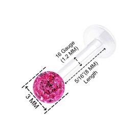 KJM Fashion Pack of 3 Transparent Bioflex Labret 1.2 mm 16 g Monroe Earrings, Acrylic