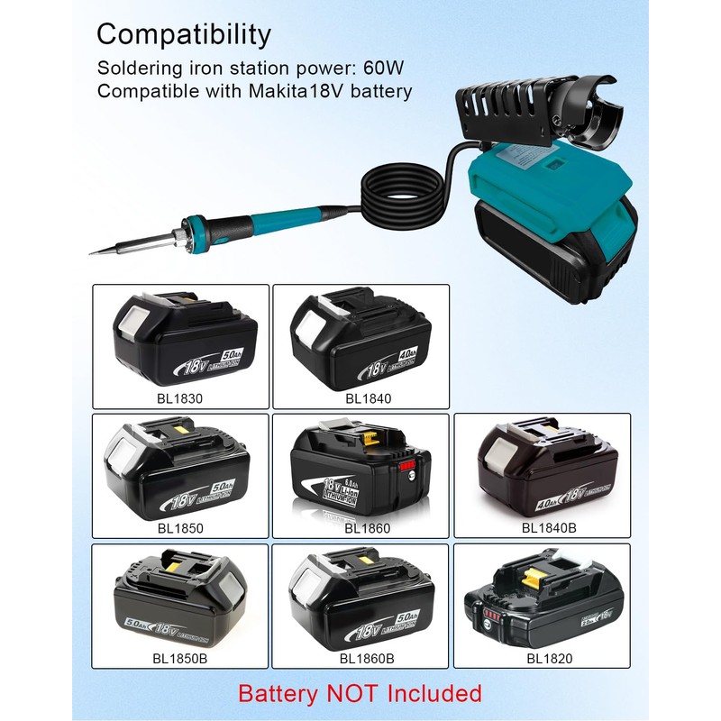 Soldering Iron Station Compatible with Makita18V BL1830 BL1840 BL1850 BL1860