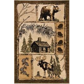 Handcraft Rugs HR-Lodge, Cabin Nature and Animals Area Rug Geometric Design Cabin Area Rug–Abstract Moose/Bear/Lodge/Nature