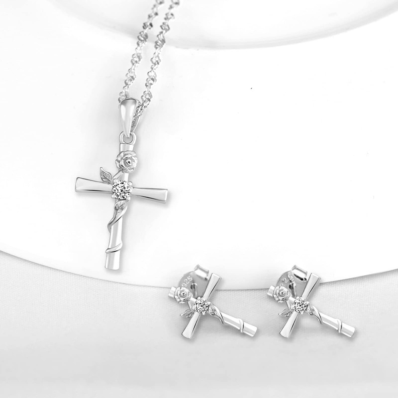 INFINIONLY Women's Girls Pendant and Earrings, 925 Silver Jewellery Sets,