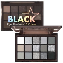 AuraAnge Glitter & Matte Black Eyeshadow Palette - 15 Shades Smokey, Silver, Gray & White - Highly Pigmented, Long-Lasting Makeup Kit for Women - Perfect for Day & Night Looks