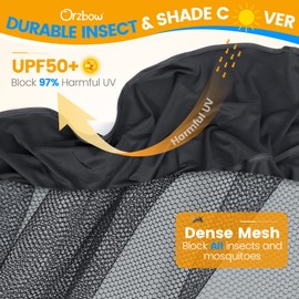 Orzbow Universal Baby Mosquito Net & Buggy Sun Shade with UPF50+,Breathable Pram Net Cover with Two-way Zipper & Adjustable Stroller Sun Cover with Bag for Pushchair,Car Seat & Carrycot (Black)