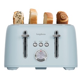 4 Slice Toaster 1.5" Extra Wide Slot - Stainless Steel, High Lift, 6 Browning Settings, Blue