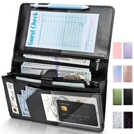 Forvencer Server Book High Volume, Expandable Waitress Book with 2 Zipper & Magnetic Pocket,5"×9", Server Books for Waitresses, Waitress Accessories, Fits Restaurant Check, Waitress Apron (Black)