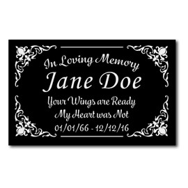 Elegant Engraved Brass Plaque, Memorial Name Plate, Gold Silver Black Maroon Colors, Customize Message for Human and Pets, Made in USA (Black Plate/White Text/Indoor and Outdoor, 3" H x 5" W)