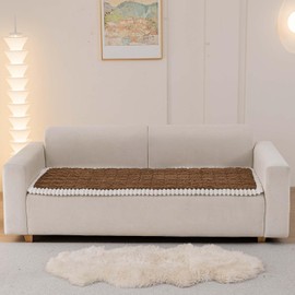 Aucrovee Soft Plush Couch Cover for Dogs Washable, Fluffy Sofa Covers for Pets Washable 3 Cushion Couch Sofa Slipcover, Furniture Protector (1 PCS 27.5"x94" Khaki)