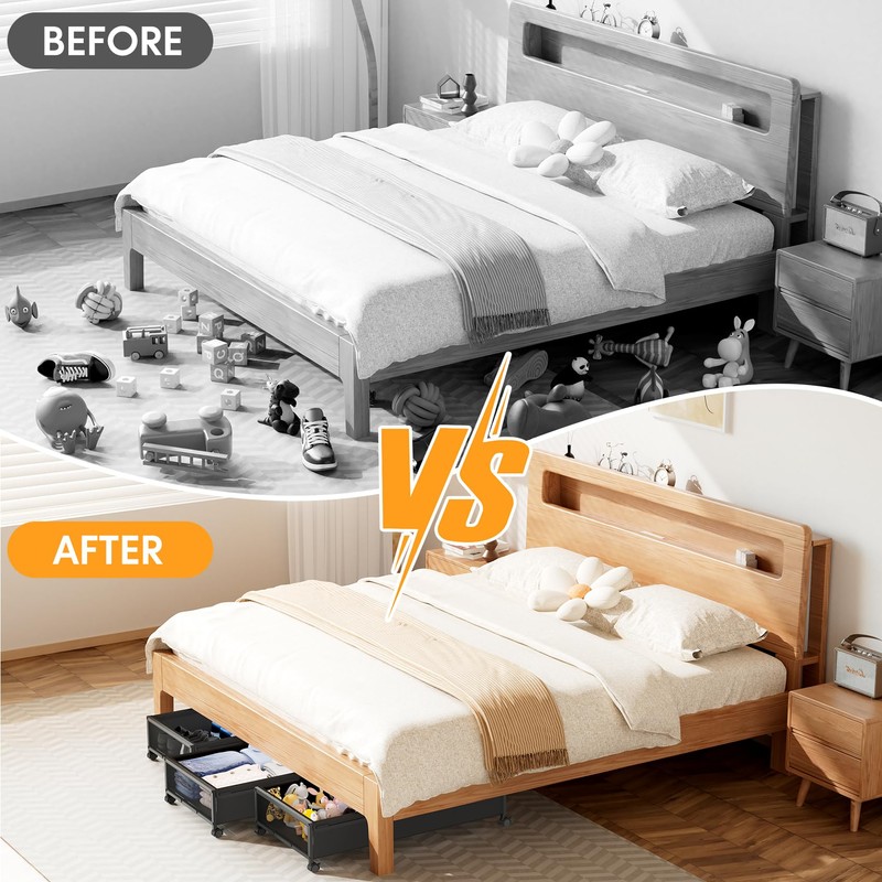 LeArex Under Bed Storage Containers with Wheels 2 Pack Underbed