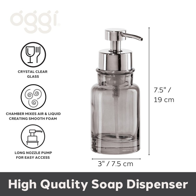OGGI Glass Foaming Soap Dispenser - 10oz Capacity, Round, Heavy