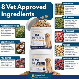 Natural Yeast Infection Treatment for Dogs, 150 Chews – Anti Yeast Support for Itchy Skin & Ears – Helps Reduce Irritation & Paw Licking – Probiotic + Herbal Blend – Bacon Flavored Soft Chews