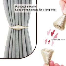 Nieffeiy 4 Pack Magnetic Curtain Tiebacks Rope Modern Handmade Curtain Tie Backs Decorative Drapes Weave Holdbacks for Window Décor, Beige