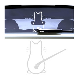 NYTKL Cute Cat Car Windshield Wiper Sticker, Funny Cat Moving Tail Decal Rear Window Wiper Decoration, Reflective Lovely Animal Decal Waterproof Cats Stickers for Windshield Wipers (White)