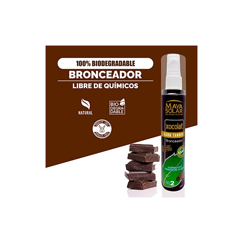 Maya Solar, Aceite Bronceador Xocolat FPS 2 Hidratante, 100% Biodegradable