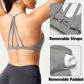 YEOREO Workout Sports Bras for Women Padded Strappy Open Back Gym Bra Lorelie Light Impact Criss Cross Yoga Crop Top Light Grey XS