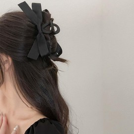 Allereyae Black Bow Hair Clip Bow Claw Clip Satin Bow Hair Claw Bowknot Hair Claw Barrette Thick Curly Hair Clip Bow Holder Hairclip Decorative Hair Accessories Jewelry for Women Headdress