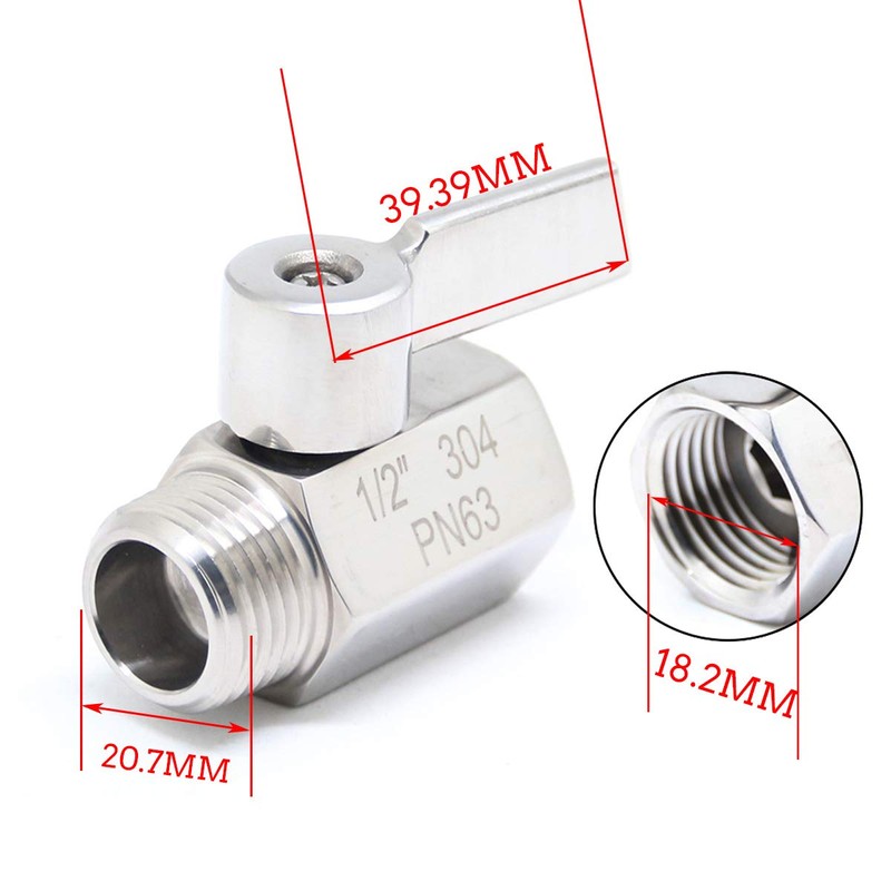 New 1/2" Stainless Mini Ball Valve NPT Famale x Male