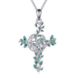 YFN Celtic Cross Necklace Sterling Silver Leaf Celtic Knot Necklace Irish Jewelry for Women Men Irish Gifts for Mom Grandma