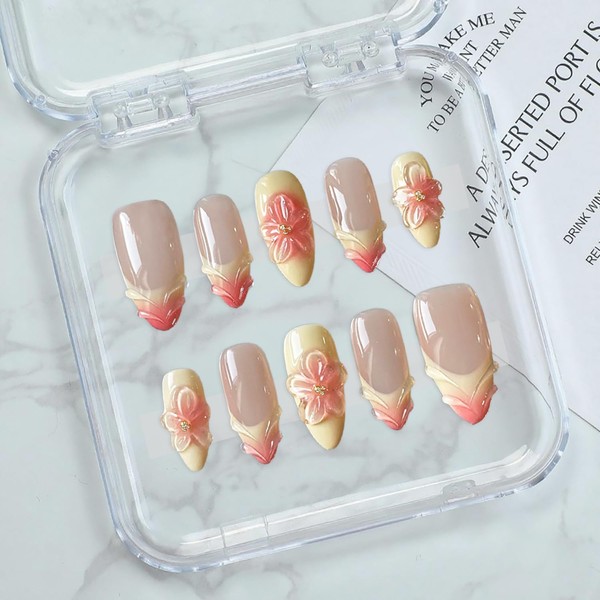 Almond Press on Nails Gradient French Tip Luxury False Nails