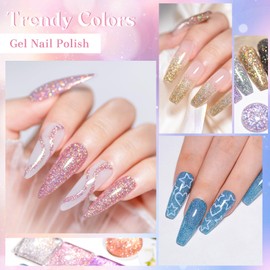 MSRUIOO Reflective Glitter Gel Nail Polish, Shimmery Gel Polish Set 12 Colors Sparkly Shiny Gel Soak Off UV LED Nail Art Varnish Manicure Kit DIY at Home