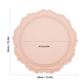 Round Silicone Placemats,Nordic Style Silicone Placemat Embossed,Exquisite Waterproof Silicone Placemats Wipeable Kitchen Heat Resistant Table Placemats(Pink)