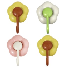 DRHYO 4Pack Flower Suction Hooks, Vacuum Suction Cup Hooks, Removable and Reusable Hooks for Travel, Suction Cup Holds for Kitchen Bathroom Door Window,Yellow+Green+White