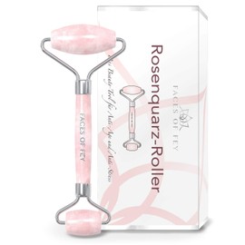 Rose Quartz Roller FACES OF FEY - Premium Real Rose Quartz Face Roller - High Quality Beauty Roller for Face Massage