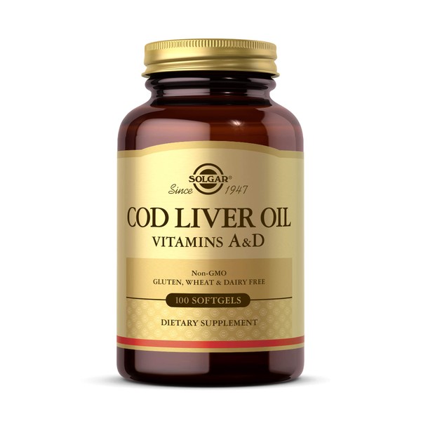 Solgar Cod Liver Oil, 100 Softgels - Supports Healthy Immune System, Healthy Eyes & Vision and Bone Health - Vitamin A & D Supplement - Non-GMO, Gluten Free, Dairy Free - 100 Servings