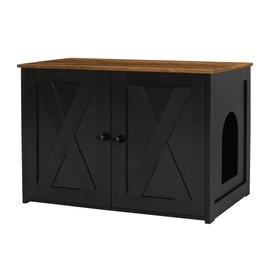 Dwanton Litter Box Enclosure, Cat Litter Box Furniture Hidden, Reversible Entrance Can Be on Left or Right Side, Wooden Cat Washroom Indoor, Fit Most of Litter Box, Black+Warm Brown, 27.6 Inches
