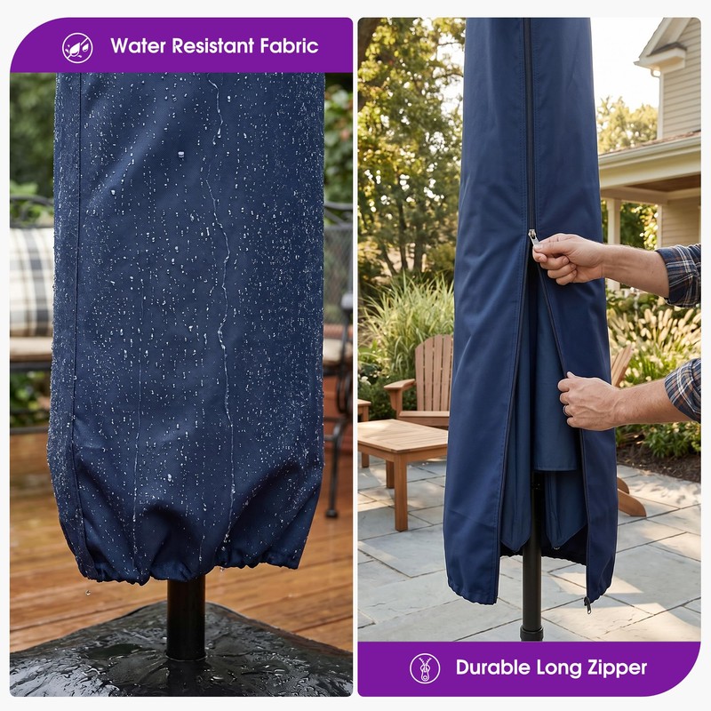 PURPLE LEAF Patio Umbrella Cover Water-Resistant Umbrellas Cover Navy Blue