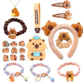 Mangpung Capybara Gifts,Kawaii Capybara Hair Accessories Gift Set Include Cute Capybara Hair Clips,Headband, Hair Band, Hair Ties, Purse, Stickers, Necklace, Bracelet