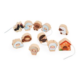 Janod - Threading beads - Sheep theme - Baby and toddler toys - 11 wooden beads for children + 2 cords - Promotes hand dexterity - FSC wood toy - From 24 months, J03312