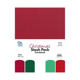 PA Paper Accents Stash Pack Cardstock Pack 8.5" x 11" Christmas, Colored cardstock Paper for Card Making, Scrapbooking, Printing, Quilling and Crafts, 65lb., 40 Pieces