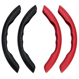 MDEOOSKY 2Pcs Car Steering Wheel Cover Black and Red Carbon Fiber Steering Wheel Covers Replacement for Most Cars with A Steering Wheel Diameter of About 38cm/14.96inch