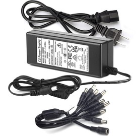 Security-01 [UL Certified] AC 100-240V to DC 12V 5A Power Supply Adapter Switching 5.5mm x 2.1mm with 8 Way Splitter Cable and Power Cord for CCTV Camera DVR NVR Led Light Strip UL Listed FCC