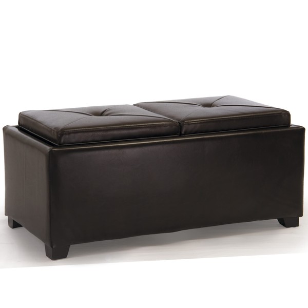 Christopher Knight Home Maxwell Bonded Leather Double Tray Ottoman, Brown , 38 x 19x 17inches