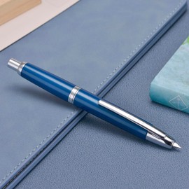 Jinhao 10 Series Press Fountain Pen, Pearl Blue Retractable Extra Fine Nib with Ink Converter and Metal Pen Box (Clip Version)