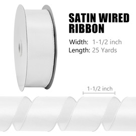 BVIEAKD White Wired Satin Ribbon 1-1/2 Inch × 25 Yards Wired Ribbon for Gift Wrapping Crafts Home Decor Christmas Tree Bow Wedding Party