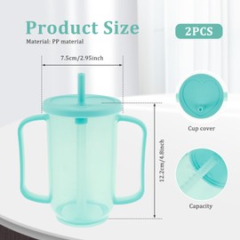 2Pcs Adult Sippy Cup, 12 OZ Plastic Elderly Spill Proof Cup with 2 Handle and Reusable Straw for Home Seniors Liquids