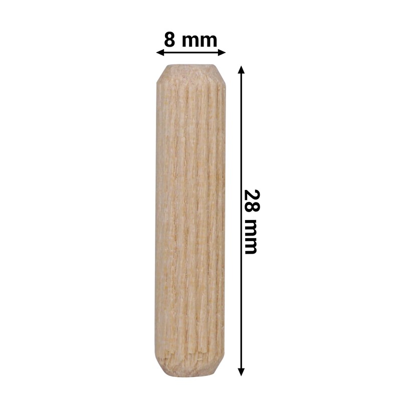 SKIR'CO (Pack of 50) Wooden Dowels 8x28mm Grooved Wood Dowels