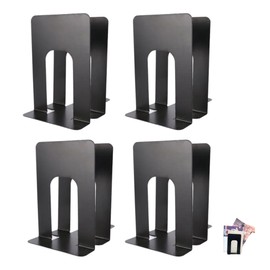 Alessk 8 Pieces Black Bookends for Shelves, Heavy Duty Metal Bookends Supports Heavy Books, Decorative Black Stops for Home or Office Decoration - 4 Pairs.