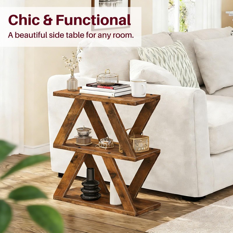 ZIIWIND 3 Tier Side Table with Side Guard Rails &
