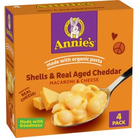 Annie's Macaroni and Cheese with Organic Pasta, Shells and Real Aged Cheddar, 4 Ct, 24 oz