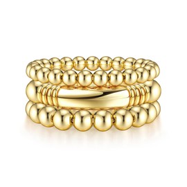 Dochais 3-5 Pcs 14K Gold Bracelet For Women, Boho Bohemian Bracelet Women, Summer Beach Surfer Bracelet Ladies, Chunky Curved Stacking Beaded Silver Bracelets Set (3 pcs, Gold)