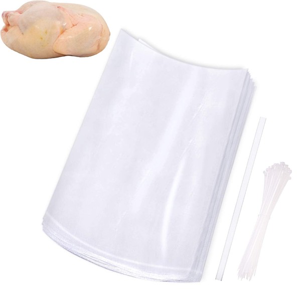 Turkey Shrink Bags,50Pcs 14x23 Inches Clear Poultry Shrink Bags BPA Free Freezer Safe with 50 Zip Ties and a Silicone Straw for Chickens,Turkey,Rabbits