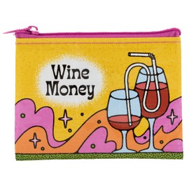 Blue Q funny Coin Purse: Wine Money. 95% recycled material, the ultimate little zipper bag to corral cash, gift cards. 3"h x 4"w.