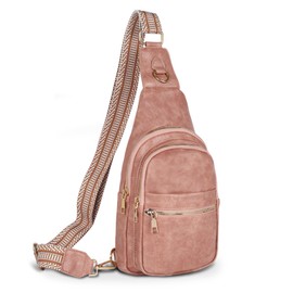 Relang Sling Bag for Women Crossbody, Leather Cross Body Fanny Packs for Women, Trendy Chest Bag for Travel and Daily Use, Macaroon Pink, Fashion