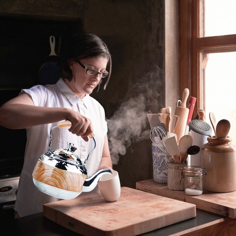 Tea Pot 1L Stainless Steel Thickened Strong Corrosion Resistant Silver