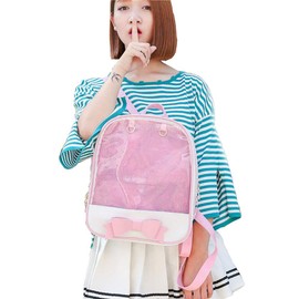 Ita Bag Backpack Girls Cute Candy Leather Bag Purse School Bag Summer Beach Bag Purse with Bowknot Transparent Windows for DIY Decors Pink
