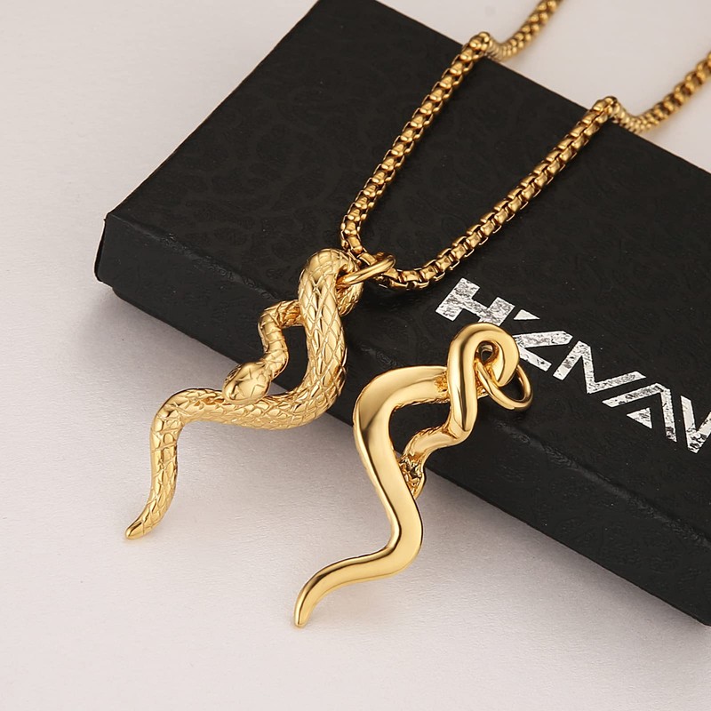 HZMAN Gothic Jewelry Men's Stainless Steel Animal Snake Pendant Chain